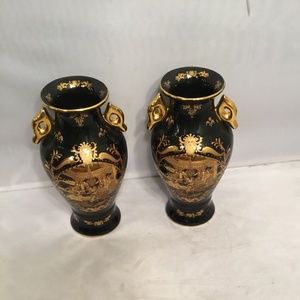 LIMOGE FRANCE SUN GODESS PAIR OF ANTIQUE UNDERGLAZE VASE